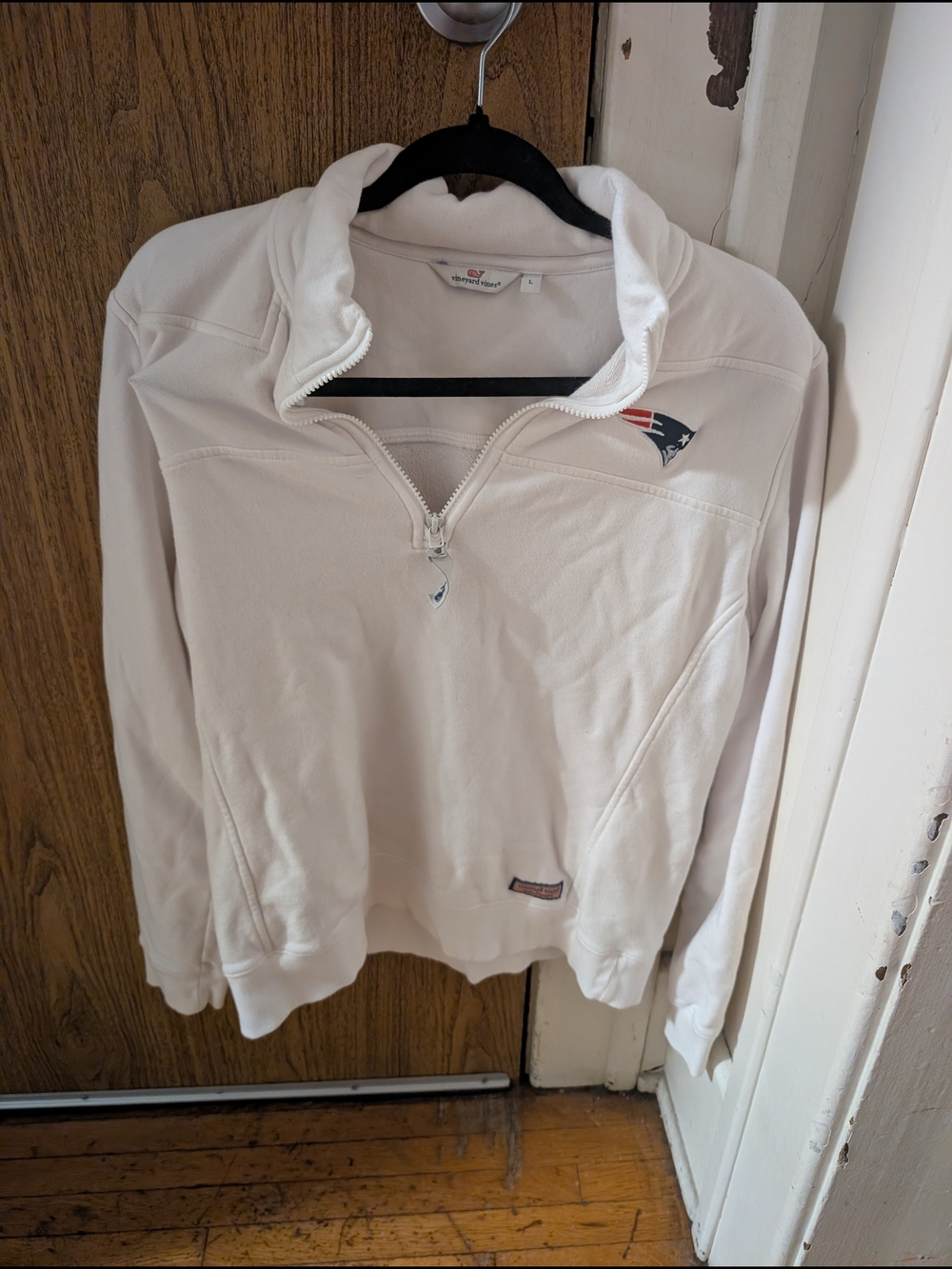 Vineyard Vines Cream Quilted Half-Zip Pullover with Subtle Logo